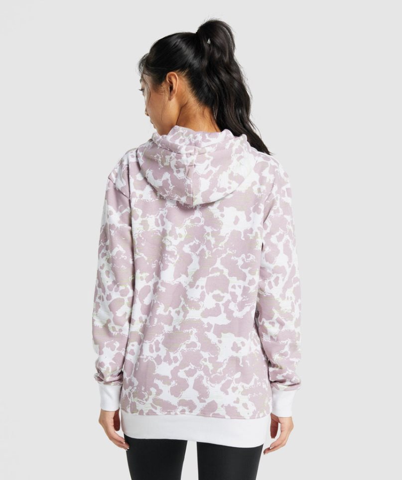 Bluzy Z Kapturem Gymshark Camo Grafiką Oversized Damskie Głęboka Fioletowe | PL 364HBU